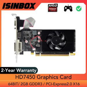 ISINBOX HD7450 Grafikkort 2GB GDDR3 64bit grafikkort för AMD Radeon PCI-E PCIe 2.0 HD VGA DVI-gränssnitt GPU Placa de Vdeo