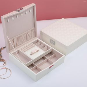 Storage Boxes Double Layer Jewelry Box Earring Necklace Display Case Home Travel Organizer