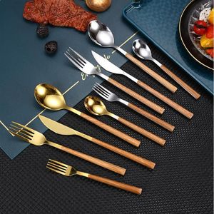 Servis uppsättningar 5st/set Golden Set rostfritt stål bestick middagsknivgaffel kaffekon silverkök