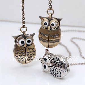 New Quartz Vintage Open and Close Owl Pocket Watch Necklace Retro Jewelry Whole Sweater Chain Fashion Hanging Watch Copper Col201l