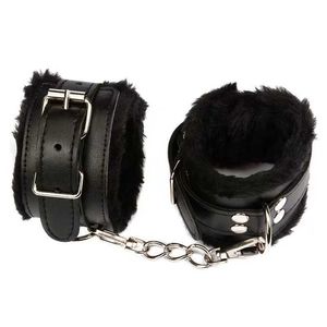 Beauty Items BDSM Bondage Set Black PU Leather With Fluff Soft Hand Leg Cuffs Mouth Gag Rope Whip Nipple Clamps SM Couple Adult sexy Game Toy