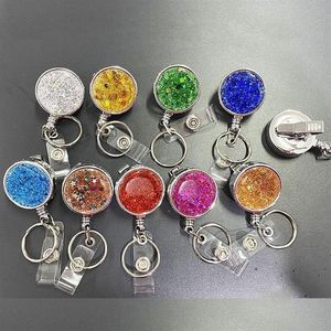 Card Holders 1Pcs Reels Key Chain ID Badge Holder Bling Retractable Pull Reel Lanyard Name Tag319A