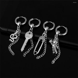 Orecchini a cerchio Punk Pin Key Ciondolo serpente Nappa ciondola per donna Uomo Cerchio Fibbia orecchio Orecchino in acciaio inossidabile Gioielli gotici