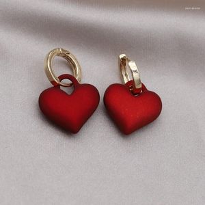 Dangle Earrings South Korea Design Fashion Jewelry 14K Gold Plated Simple Red Love Pendant Elegant Women's Daily Work Accessories