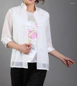女性用ブラウス到着ファッションホワイト中国の女性シルクサテンシャツトップ刺繍ブラウスフラワーサイズS M L XL XXL XXXL MNY-011A