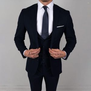 Herrdräkter Classic Black for Men Slim Fit Wedding Groom Tuxedo Business Blazer Bankett 3 Piece Set Jacket Vest Pants Terno Masculino
