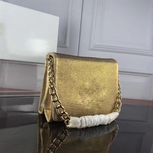 Designer Luxury Palazzo Gold Calf Strass Crystal Spike Stud Chain Shoulder Bag Womens Crossbody Messenger Väskor Storlek 24x11x18cm212k