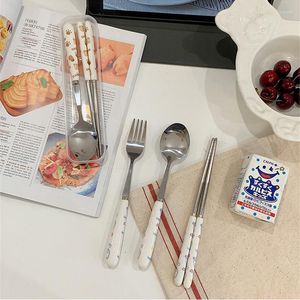 Dinnerware Sets 2/3pcs Korean Stainless Steel Tableware Set Chopsticks Fork Spoon Flatware Dishwasher Silverware Cutlery Dining Table