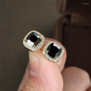 Stud Earrings Cute Square Black Stone Vintage Fashion Gold/Black/Rose Gold/Silver Color For Women Wedding Jewelry Gifts