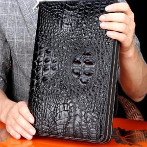 Hochwertige Herren-Clutch-Taschen aus echtem Leder, robuste Hartschale, Krokodilkorn-Doppelreißverschluss, 29 cm, multifunktionale Business-Clutch-Taschen273U