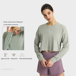 L-124 Felpe dalla vestibilità rilassata Camicia da yoga traspirante Felpe con cappuccio corte ad asciugatura rapida Magliette sportive Maglietta da allenamento casual Maglie a maniche lunghe Maglia da corsa