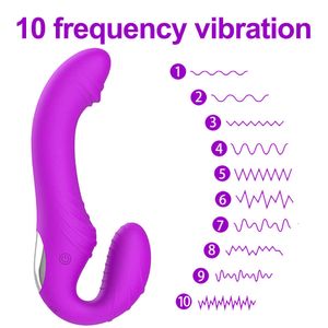 Articoli di bellezza Vibrazione senza spalline Vibratori a doppia testa Strap-on Dildo per coppie Lesbiche G-Spot Clitoride Stimolare Giocattoli erotici sexy Per le donne