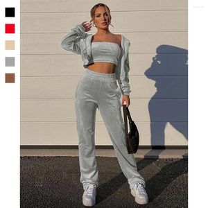 GYM Clothing Randberone damski sport trzyczęściowy zestaw modny zamek błyskawiczny Casual Hooded Tracksuit Solidny kolor wygodny fitness kobieta