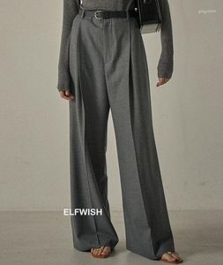 Pantaloni da donna Donna Abito in misto lana grigio nero Gamba larga Pantaloni lunghi dritti alla moda a vita alta 2023SS