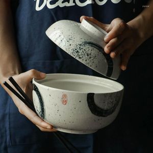 Bowls Japanese Style Ceramic Bowl With Lid 4.5/6.5 Inch Noodle Soup Ramen Household Rice Dessert Stew Pot Dinnerware Set