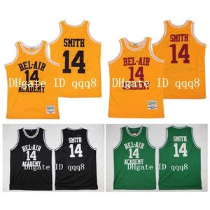 QQQ8 14 Will Smith Jersey The Fresh Prince of Bel-Air Academy Movie Version Black Green gul sömnad baskettröja