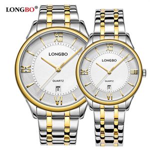 Longbo Fashion Brand Brand Style Gentleman Reloj повседневная из нержавеющая сталь Quartz смотрит на водонепроницаемые пары наручные часы 5001174J