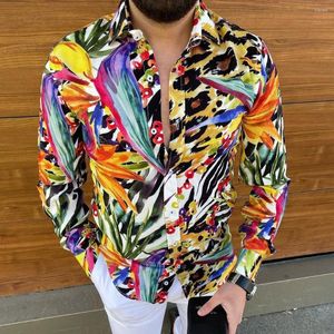 Camicie casual da uomo 2023 Summer Graffiti Men's Fashion Luxury Social Risvolto abbottonato manica lunga stampata