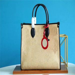 M57707 OnThego MM Tote Bag Sag Raffia Woven Budbag с текстильным очарованием настоящие кожаные сумки для торгов