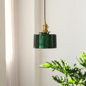 Pendellampor iwhd nordiska gröna glas LED -lampor armaturer sovrum vardagsrum byte koppar vintage hängande lampbelysning