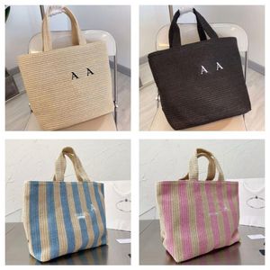 Sunshine Straw Bags Leisure Tote Bag Plain Women Handbags Hollow Out Letter Printing Triangle Hardware Accessories Large Capacity 232o