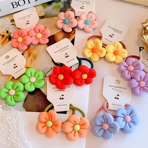 Hair Accessories 2pcs/set Cute Resin Flower Girls Ties Candy Elastic Bands Pigtails Rope Rubber Gum Scrunchies