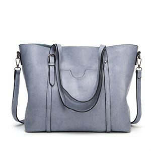 HBP Womens Purses Handväskor Oljevax Läder stor kapacitet Tygväska Casual Women Shoulder Bag Grey2881