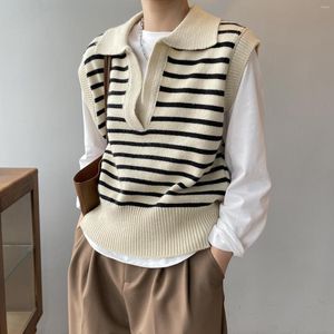 Women's Vests Women Clothing 2023 Spring Autumn Lapel Striped Sweater Vest Fashionable Korean Style Retro Loose Sleeveless For