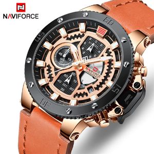 Naviforce Mens Watches Top Brand Luxury Quartz Gold Watch Men Leather Military Waterproof Sport Wristwatch Relogio Masculino203u