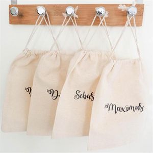 Shopping Bags Personalised Favour With Calligraphy Font Cotton Drawstring Pouch Custom Named Gift - Weddings Baby Showers Parties