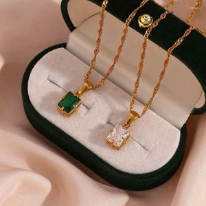 Pendant Necklaces Tarnish Free Dainty Rectangle Christmas Cubic Zirconia For Women Green Pink Clear Stone Gem Necklace Jewelry