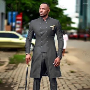 Мужские костюмы 2023 Классический темно -серый мужской костюм Slim Fit Wedding для мужчин жених смокинг африканский двойной грудь пиджак