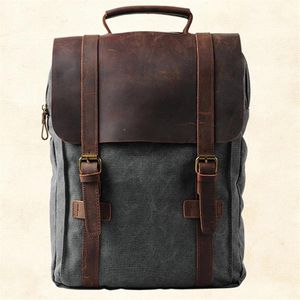 Vintage Fashion Backpack Leather military Canvas backpack Men&women school bag bagpack rucksack mochila 6820255L