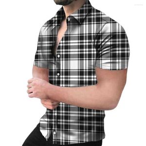 Men's Casual Shirts 2023 Men Plaid Male Blouses Short Sleeve Button-Down Formal Business Men's Clothing EUSize
