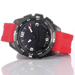 Whole T-Touch Expert Solar Racing T091 Black Dial Chronograph Quartz Red Rubber Strap Deployment Clasp Men Watch Wristwatches 267L