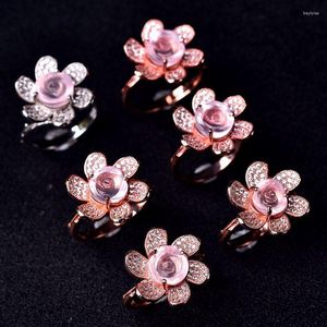 Cluster Rings Inbeaut Excellent Quality 925 Sterling Silver Rose Moonstone Ring Women Gold Romantic Flower Wedding Fine Jewelry