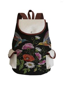 School Bags Miyahouse Female Fashion Floral Print Linen Backpacks Women Drawstring Design Travel Rucksack Girls Black Shoulder Schoolbag