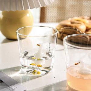 Wine Glasses Japanese Style Cartoon Animal Duck Shape Glass Home Cute Heat Resistant Juice Cold Drink Cup Kawaii Gift