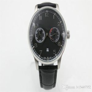 Mens Automatic Cal 51011 Siyah kadran 500703 deri erkek ETA İzler Güç Rezervi İsviçre Tarihi Bilek saatleri184Z