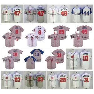 QQQ8 AIR01 Vintage Jersey Bobby Cox Chipper Jones Atlanta David Justice John Smoltz Tom Glavine Maddux Hank Aaron Teheran MN Baseball Jersey