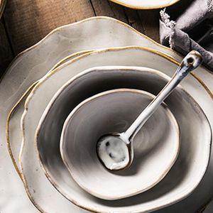 Tallrikar kinglang kvalitet bordsartiklar nordiska hushåll keramik oregelbunden form ris sallad skålar platta rätter grunt desserter tallrik