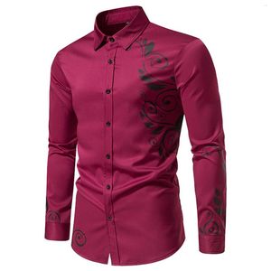 Herren-Freizeithemden, langärmelig, Rayon-Oberteile, Herren-Herbst-Winter, einreihig, Revers, Blattdruck, Strand, Button-Down-Body, tailliertes Kleid