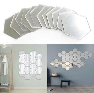 12PCs/Set DIY 3D Mirror Wall Sticker Hexagon Home Decor Mirror Decor Stickers Art Wall Bedroom Decoration Self-adhesive Stickers