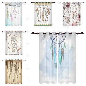 Curtain Dream Catcher Grey Retro Art Perforated Garden Drapes Bedroom Living Room Shading Decorative Kitchen Bathroom