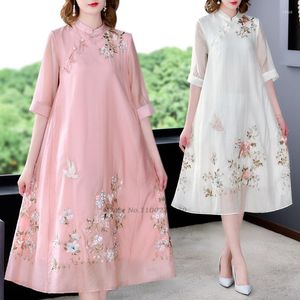 Этническая одежда 2023 Традиционное китайское Qipao Cheongsam платье винтажное цветочное вышивание вечернее вечеринка vestido retro chiffon aodai
