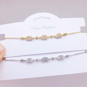 Link Bracelets Fashion Sweet Geometry Oval Clear Crystal Zirconia Bangle For Women Jewelry Brincos
