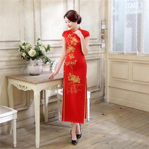 Ubranie etniczne Szanghaj Story Red Wedding Cheongsam Dress Chin Chińs