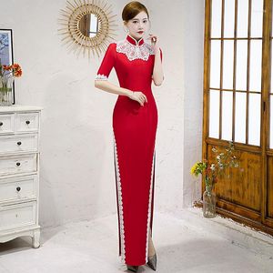 Roupas étnicas outono inverno inverno sexy qipao mulher noiva casamento vermelho cheongsam lace vestido de estilo oriental vestidos tradicionais noite