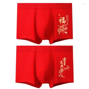 UNDUTS iyi şanslar 2pcs /lot pantolon erkekler boksör pamuk kırmızı iç çamaşırı kare düğün nn092
