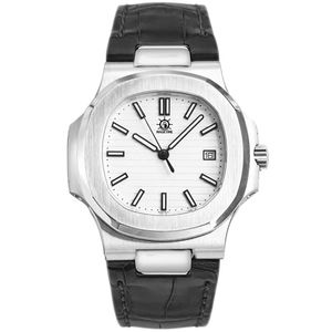 Full Automatic Square Mechanical Men's Watch Stainless Steel Case 40mm djupt vattentätt safirlinsläderrem för dateringsgåvor